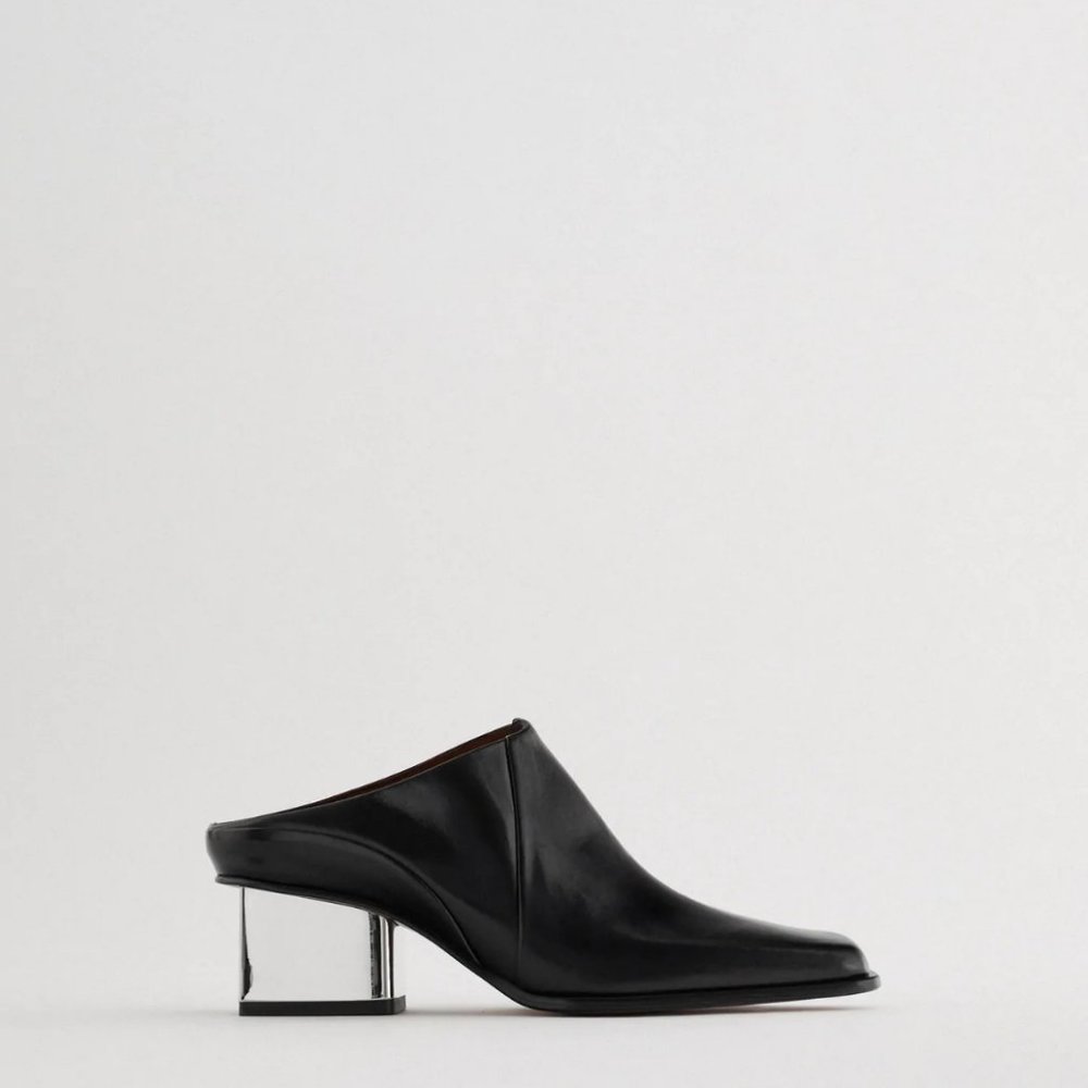 🔥MOVING SALE🔥NEW ZARA LEATHER CLOG Mule Silver